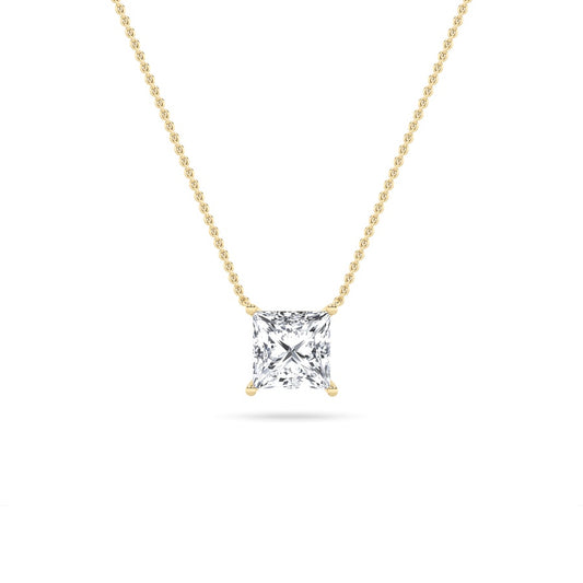 2CTW Princess Shaped Lab Grown Diamond (F/VS) Solitaire Necklace in 14K Gold