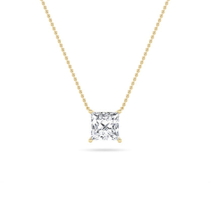 3CTW Princess Shaped Lab Grown Diamond (F/VS) Solitaire Necklace in 14K Gold