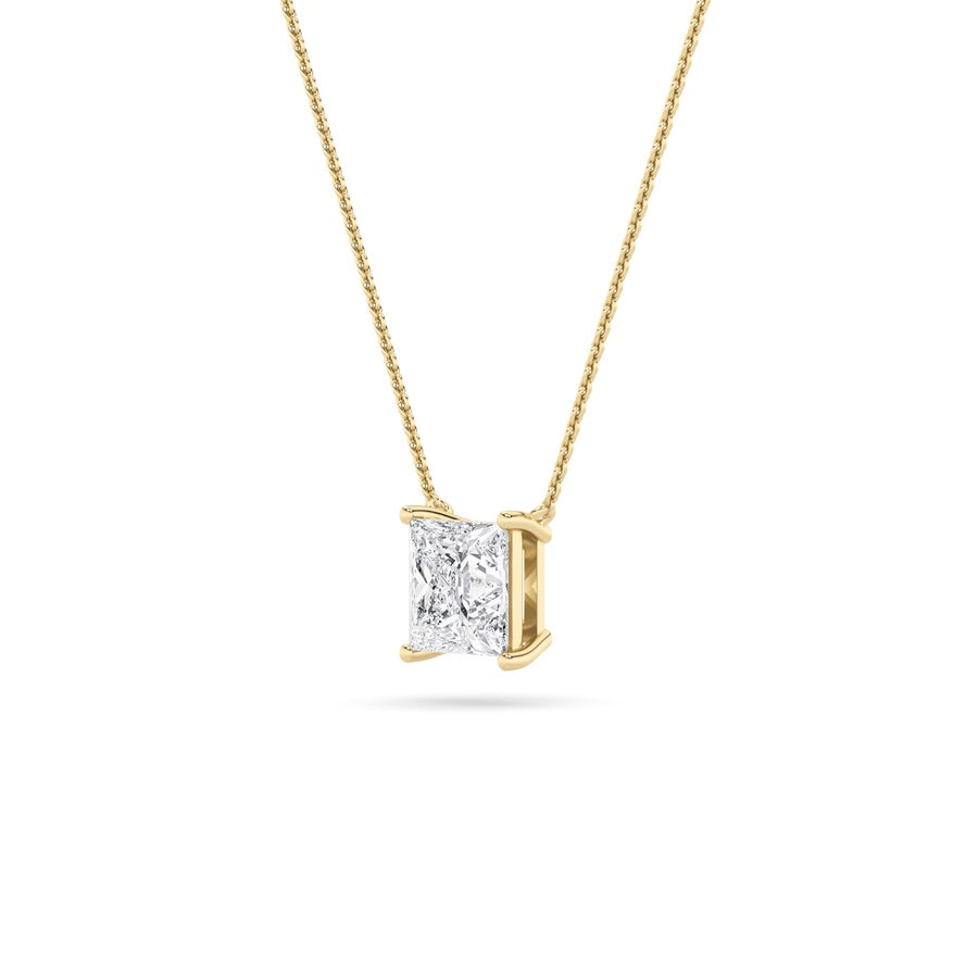 3CTW Princess Shaped Lab Grown Diamond (F/VS) Solitaire Necklace in 14K Gold