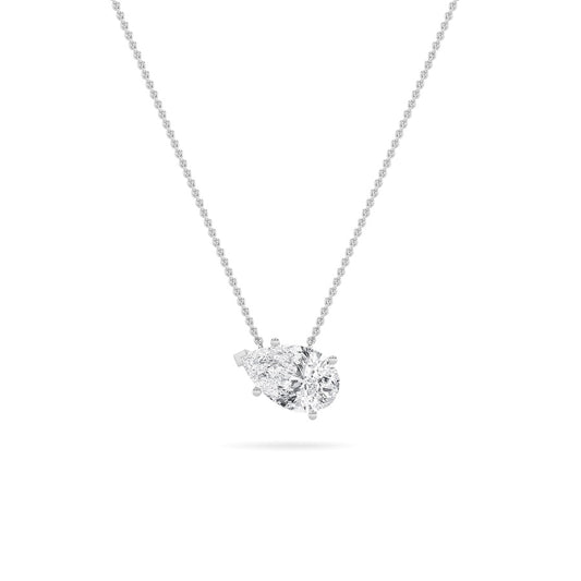 1CTW Pear Shaped Lab Grown Diamond (F/VS) East West Solitaire Necklace in 14K Gold