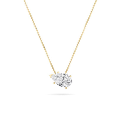 1CTW Pear Shaped Lab Grown Diamond (F/VS) East West Solitaire Necklace in 14K Gold