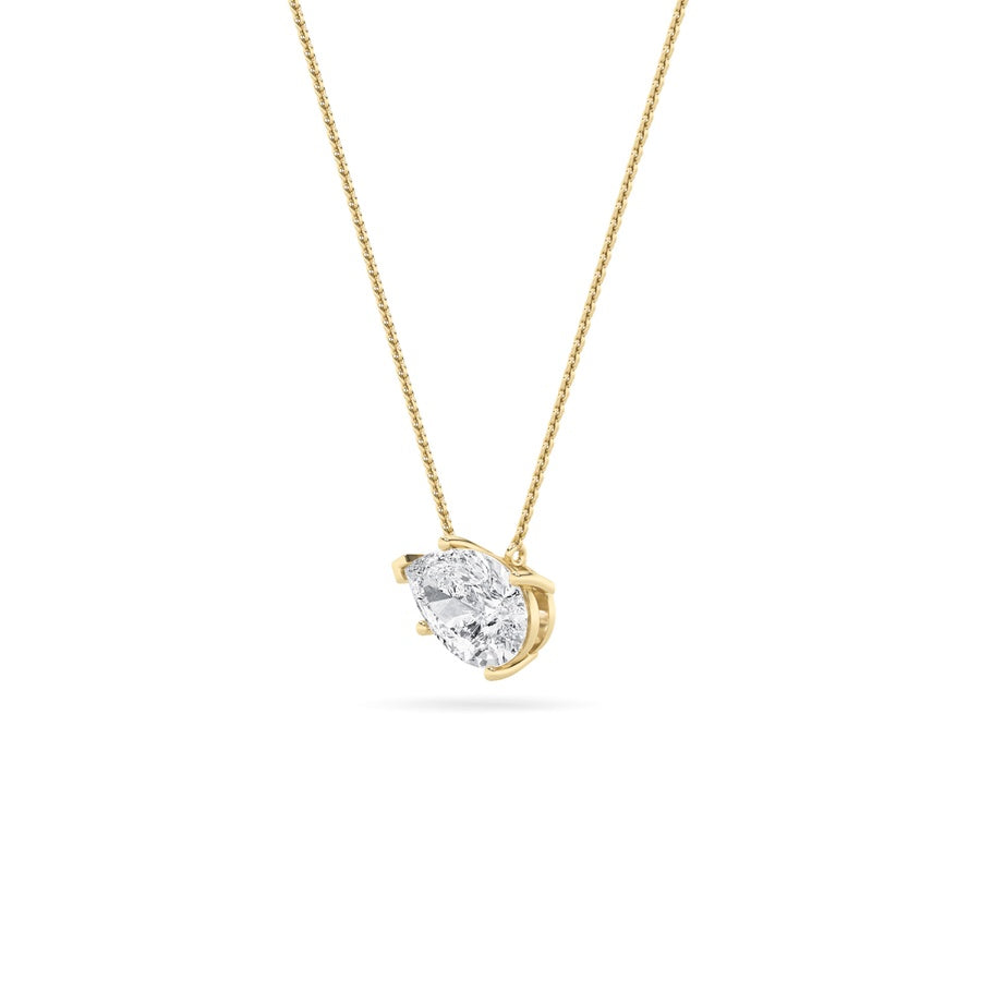 1CTW Pear Shaped Lab Grown Diamond (F/VS) East West Solitaire Necklace in 14K Gold