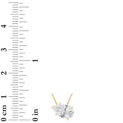 1CTW Pear Shaped Lab Grown Diamond (F/VS) East West Solitaire Necklace in 14K Gold