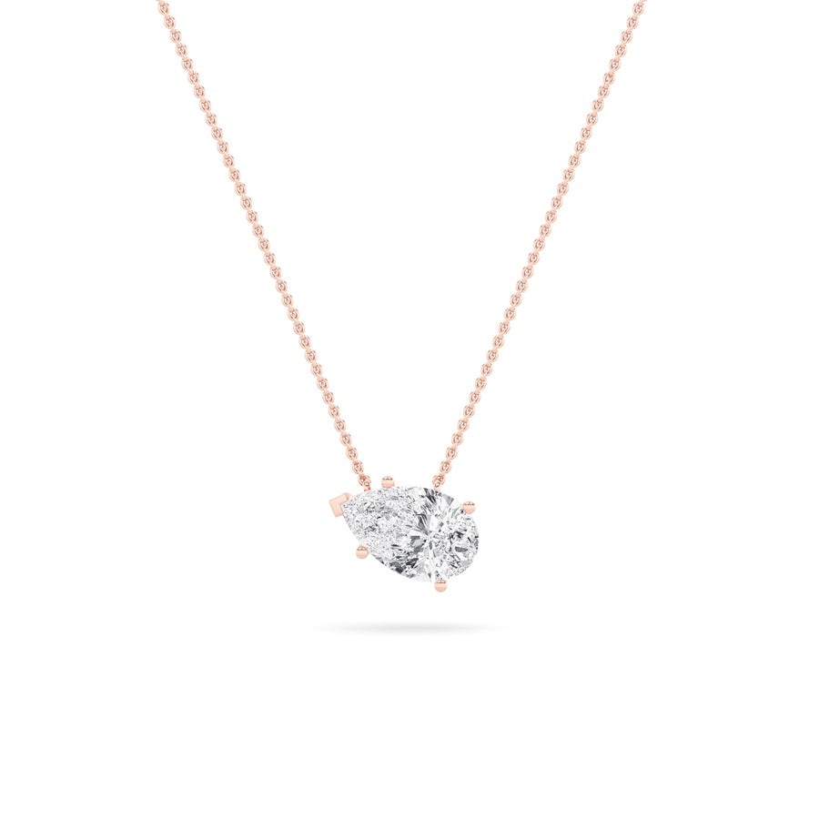1CTW Pear Shaped Lab Grown Diamond (F/VS) East West Solitaire Necklace in 14K Gold