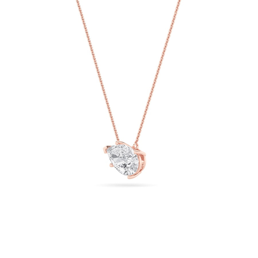 1CTW Pear Shaped Lab Grown Diamond (F/VS) East West Solitaire Necklace in 14K Gold