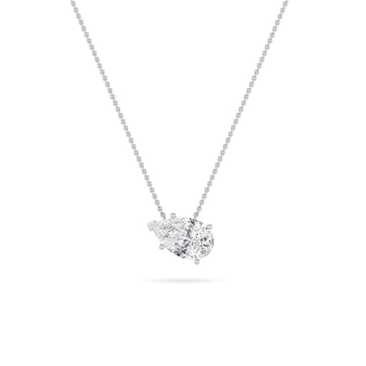 2CTW Pear Shaped Lab Grown Diamond (F/VS) East West Solitaire Necklace in 14K Gold