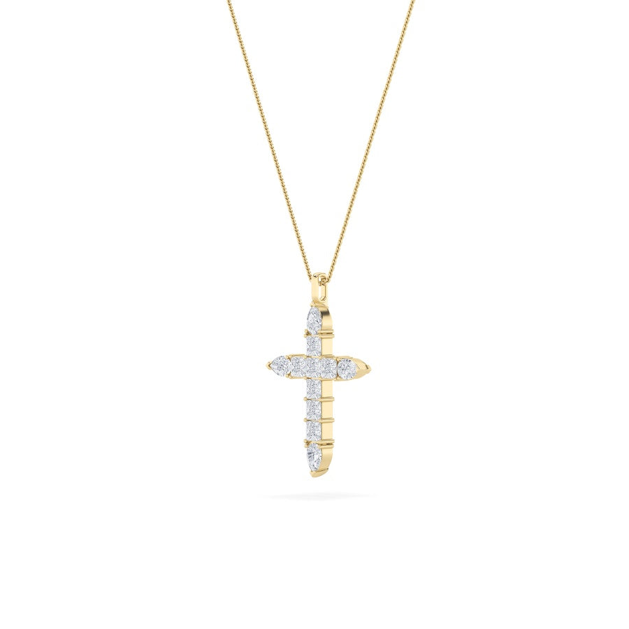 3.5CTW Pear Shaped Lab Grown Diamond (F/VS) Cross Pendant in 14K White Gold