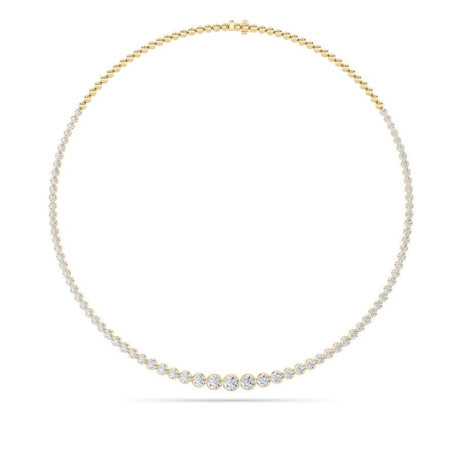 15CTW Round Shaped Lab Grown Diamond (F/VS) Graduating Half Riviera Necklace in 14K Gold