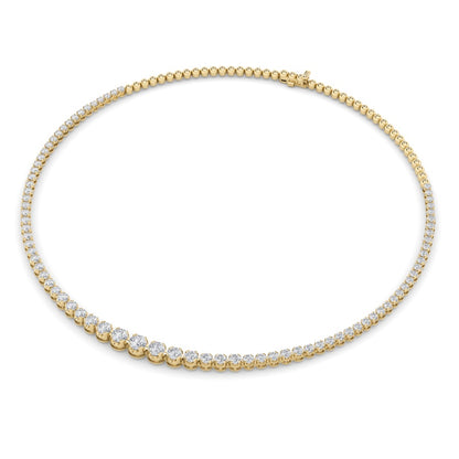 15CTW Round Shaped Lab Grown Diamond (F/VS) Graduating Half Riviera Necklace in 14K Gold