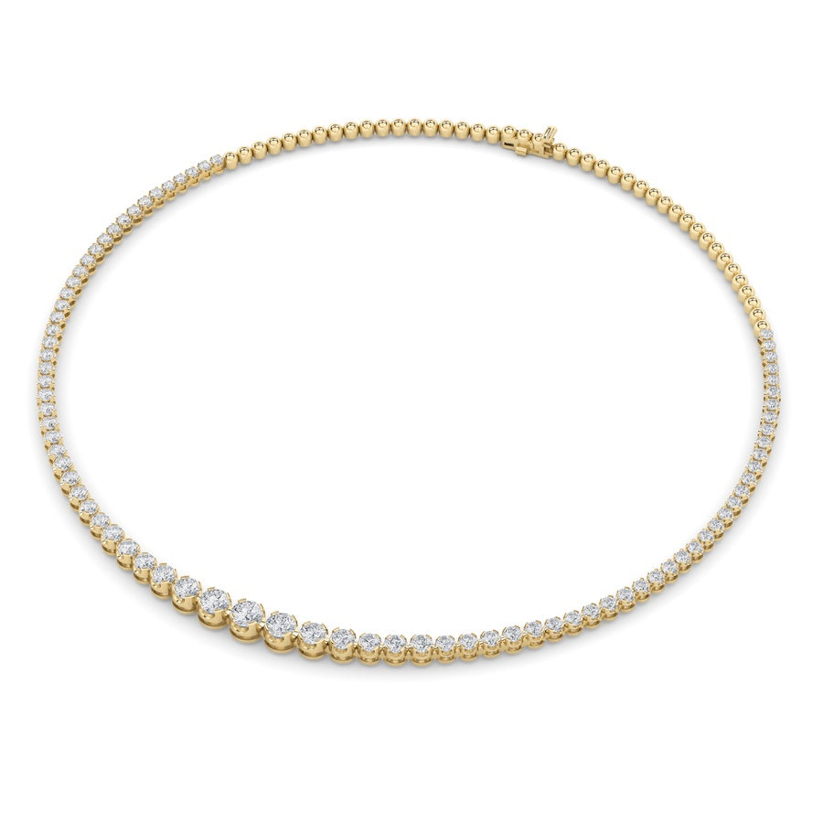 7CTW Round Shaped Lab Grown Diamond (F/VS) Graduating Half  Riviera Necklace in 14K Gold