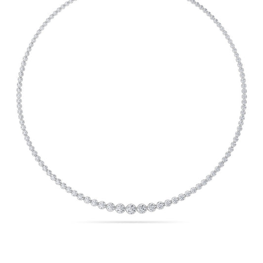 15CTW Round Shaped Lab Grown Diamond (F/VS) Graduating Full Riviera Necklace in 14K Gold
