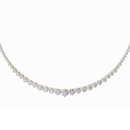 15CTW Round Shaped Lab Grown Diamond (F/VS) Three Prong Graduating Necklace in 14K Gold