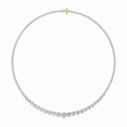 15CTW Round Shaped Lab Grown Diamond (F/VS) Three Prong Graduating Necklace in 14K Gold
