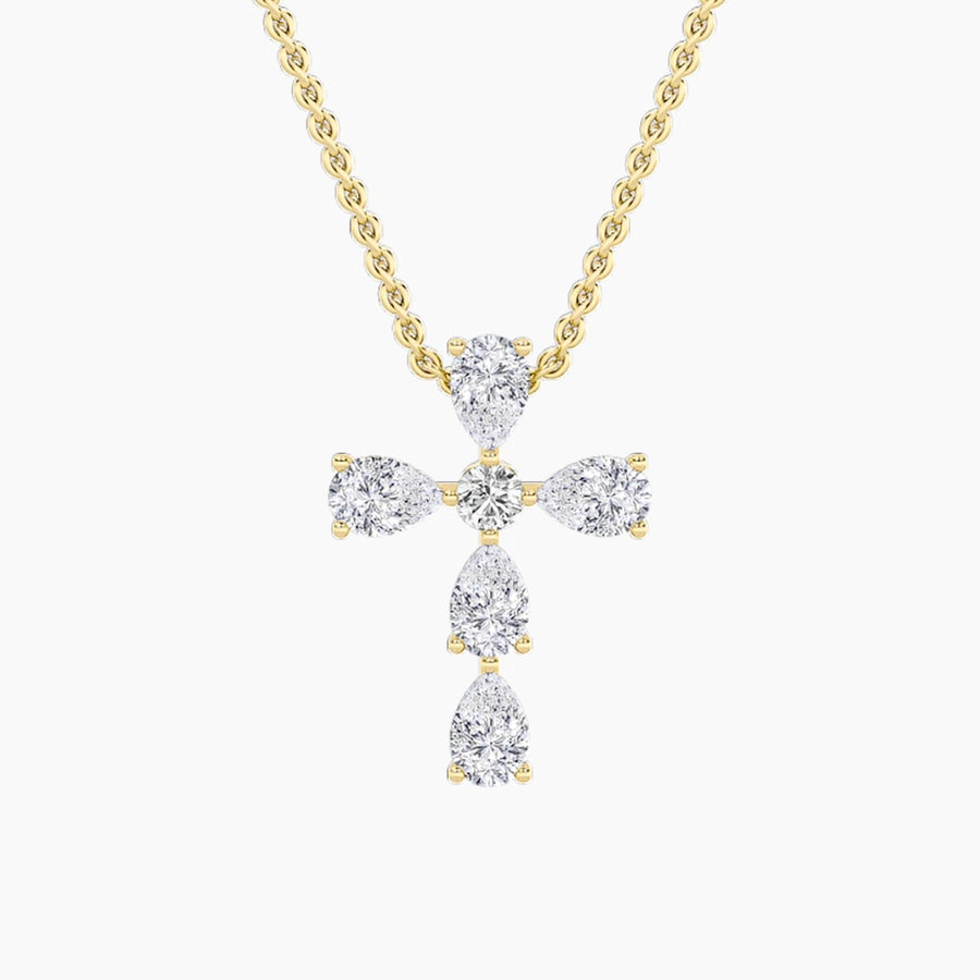 2.5CTW Pear Shaped Lab Grown Diamond (F/VS) Cross Pendant in 14K Gold