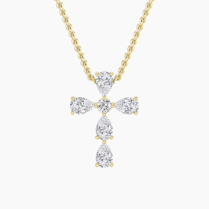 2.5CTW Pear Shaped Lab Grown Diamond (F/VS) Cross Pendant in 14K Gold