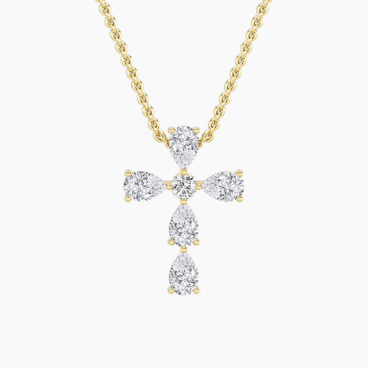 2.5CTW Pear Shaped Lab Grown Diamond (F/VS) Cross Pendant in 14K Gold