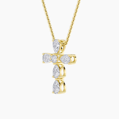 2.5CTW Pear Shaped Lab Grown Diamond (F/VS) Cross Pendant in 14K Gold