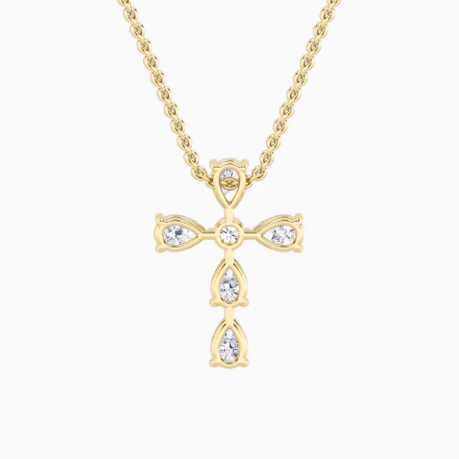 2.5CTW Pear Shaped Lab Grown Diamond (F/VS) Cross Pendant in 14K Gold