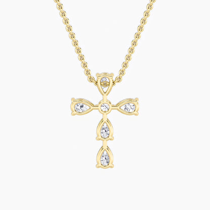 2.5CTW Pear Shaped Lab Grown Diamond (F/VS) Cross Pendant in 14K Gold