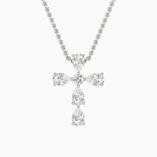 2.75CTW Pear Shaped Lab Grown Diamond (F/VS) Cross Pendant in 14K Gold