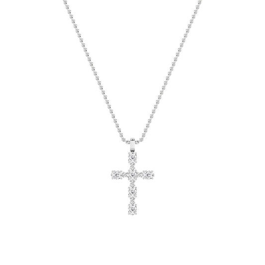 2CTW Oval Shaped Lab Grown Diamond (F/VS) Cross Pendant in 14K Gold