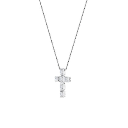 3CTW Emerald Shaped Lab Grown Diamond (F/VS) Cross Pendant in 14K Gold