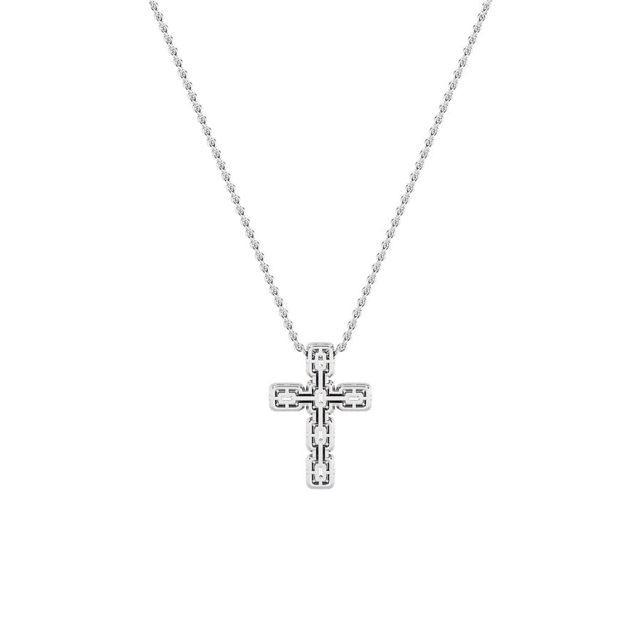 3CTW Emerald Shaped Lab Grown Diamond (F/VS) Cross Pendant in 14K Gold