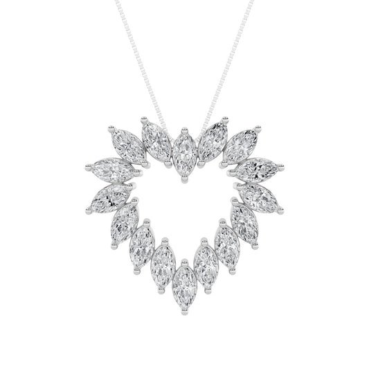 3CTW Marquise Shaped Lab Grown Diamond (F/VS) Heart Shaped Pendant in 14K Gold