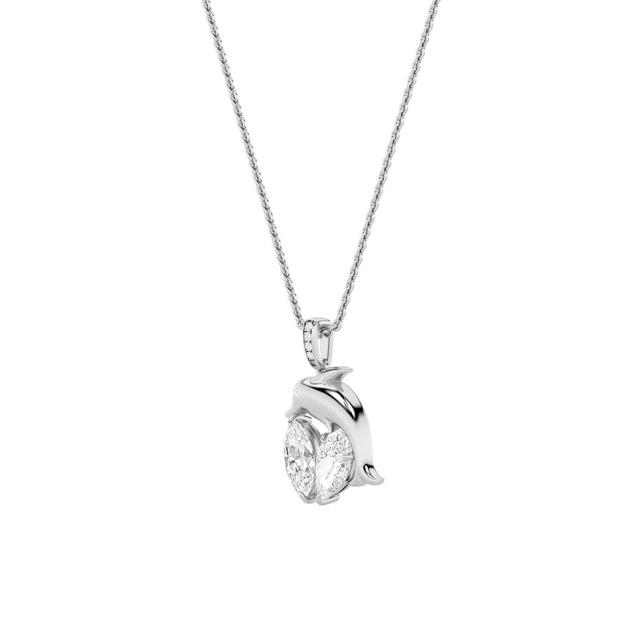 2CTW Marquise Shaped Lab Grown Diamond (F/VS) Dolphin Pendant in 14K Gold