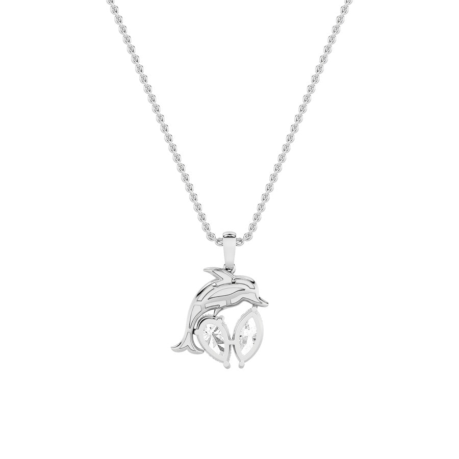 2CTW Marquise Shaped Lab Grown Diamond (F/VS) Dolphin Pendant in 14K Gold