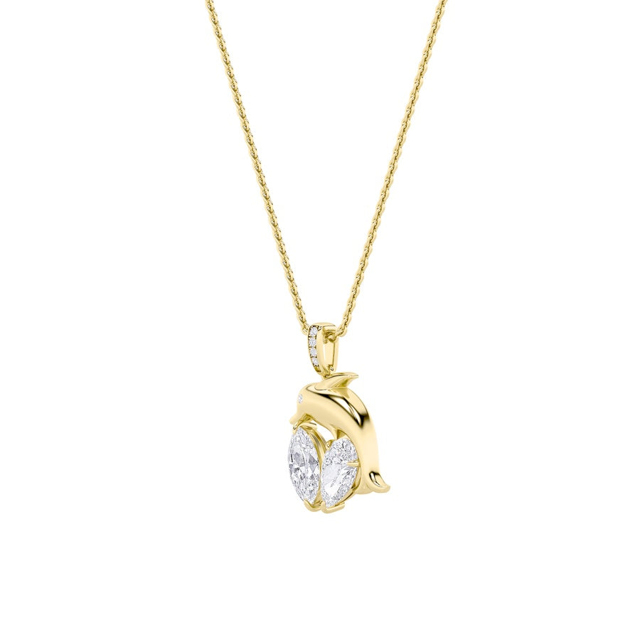 2CTW Marquise Shaped Lab Grown Diamond (F/VS) Dolphin Pendant in 14K Gold