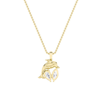 2CTW Marquise Shaped Lab Grown Diamond (F/VS) Dolphin Pendant in 14K Gold