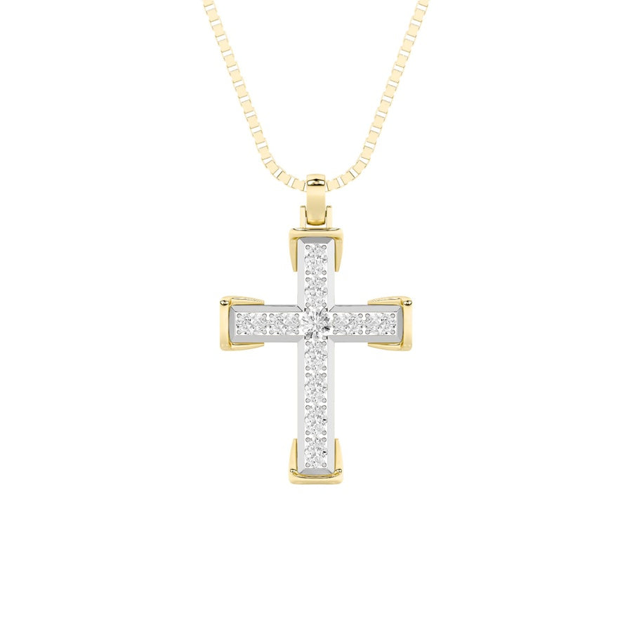 3CTW Round Shaped Lab Grown Diamond (F/VS) Cross Pendant in 14K Gold