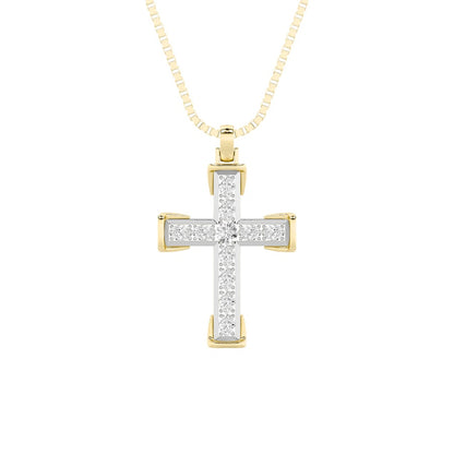 3CTW Round Shaped Lab Grown Diamond (F/VS) Cross Pendant in 14K Gold