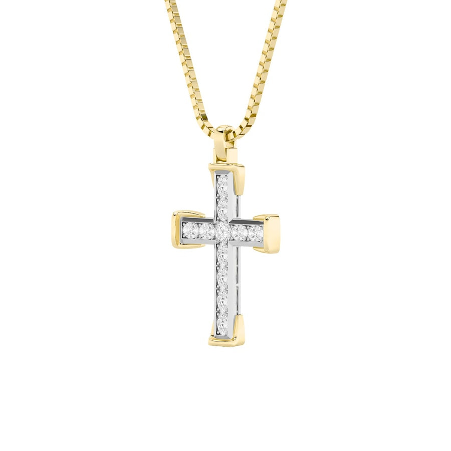 3CTW Round Shaped Lab Grown Diamond (F/VS) Cross Pendant in 14K Gold