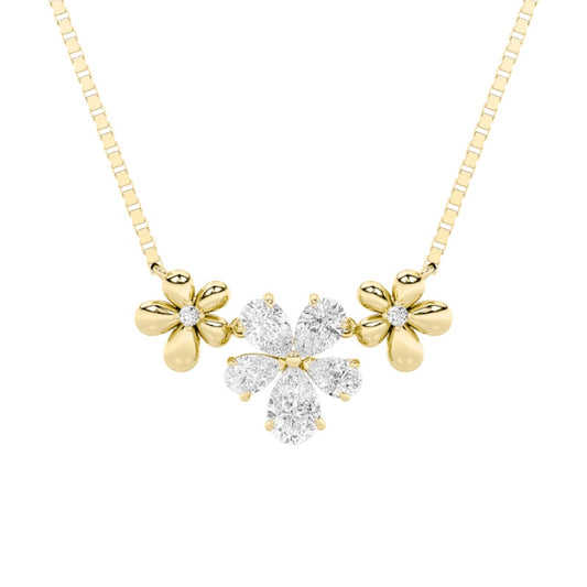 2CTW Pear Shaped Lab Grown Diamond (F/VS) Fancy Flower Necklace in 14K Gold
