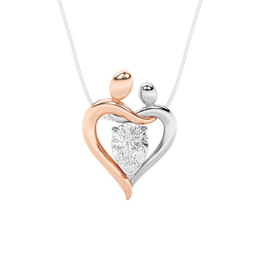 1.5CTW Pear Shaped Lab Grown Diamond (F/VS) Mother and Child Heart Shaped Pendant in 14K Gold