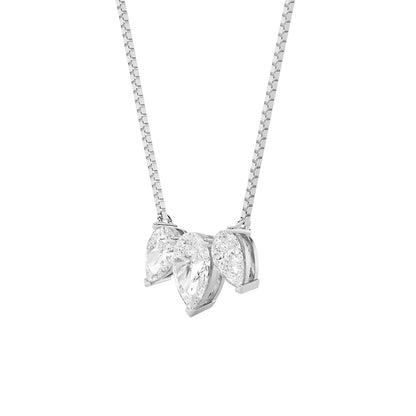 3CTW Pear Shaped Lab Grown Diamond (F/VS) Three Stone Necklace in 14K Gold