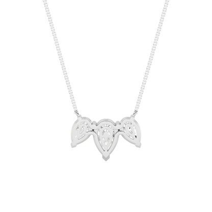 3CTW Pear Shaped Lab Grown Diamond (F/VS) Three Stone Necklace in 14K Gold
