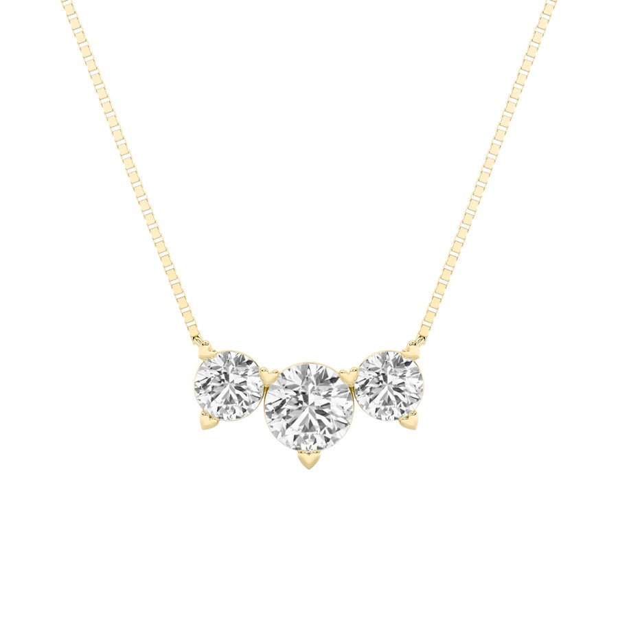 2CTW Round Shaped Lab Grown Diamond (F/VS) Three Stone Necklace in 14K Gold