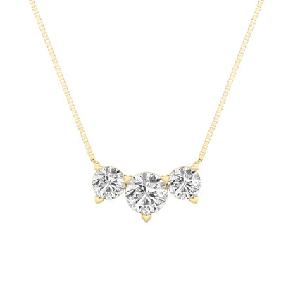 2CTW Round Shaped Lab Grown Diamond (F/VS) Three Stone Necklace in 14K Gold