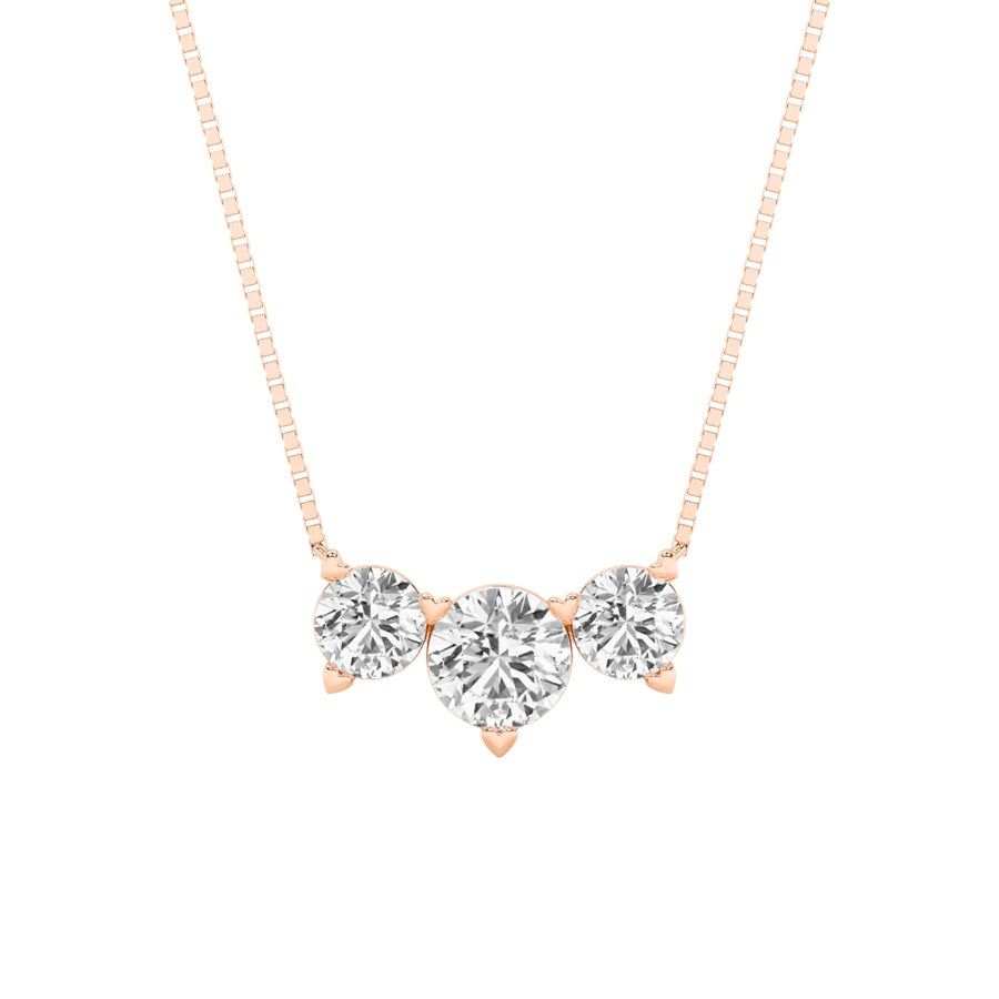 2CTW Round Shaped Lab Grown Diamond (F/VS) Three Stone Necklace in 14K Gold
