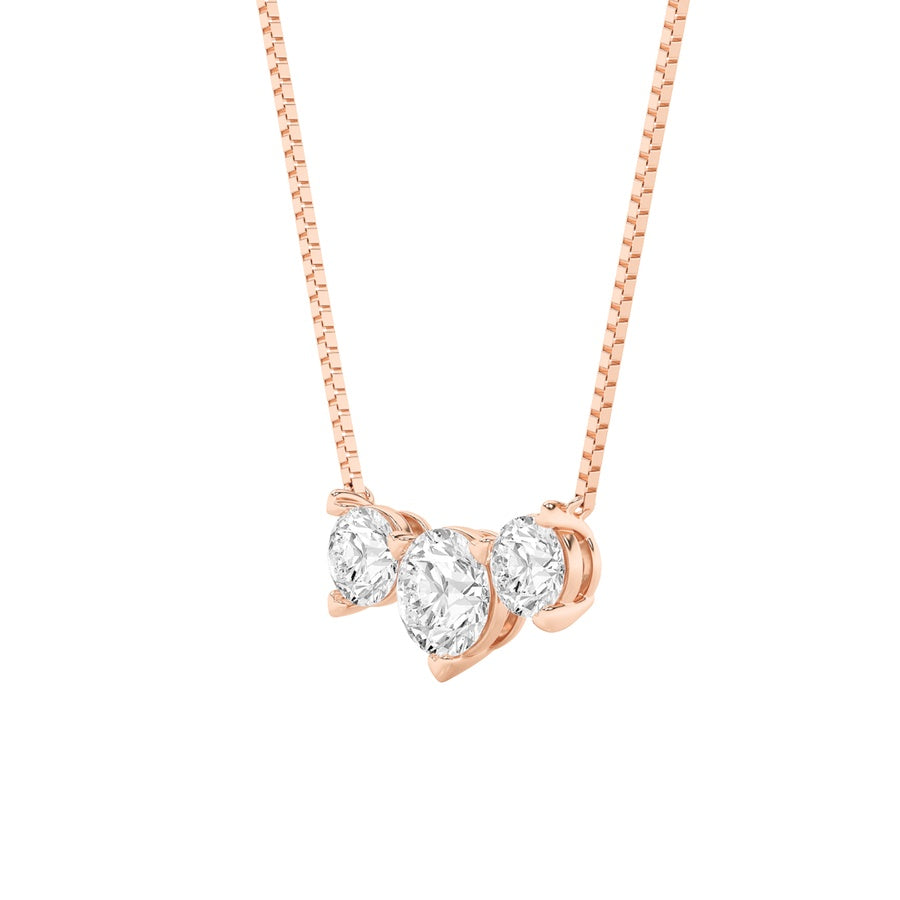 2CTW Round Shaped Lab Grown Diamond (F/VS) Three Stone Necklace in 14K Gold