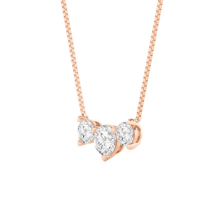 2CTW Round Shaped Lab Grown Diamond (F/VS) Three Stone Necklace in 14K Gold