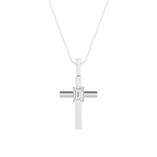 0.5CTW Emerald Shaped Lab Grown Diamond (F/VS) Cross Pendant in 14K Gold