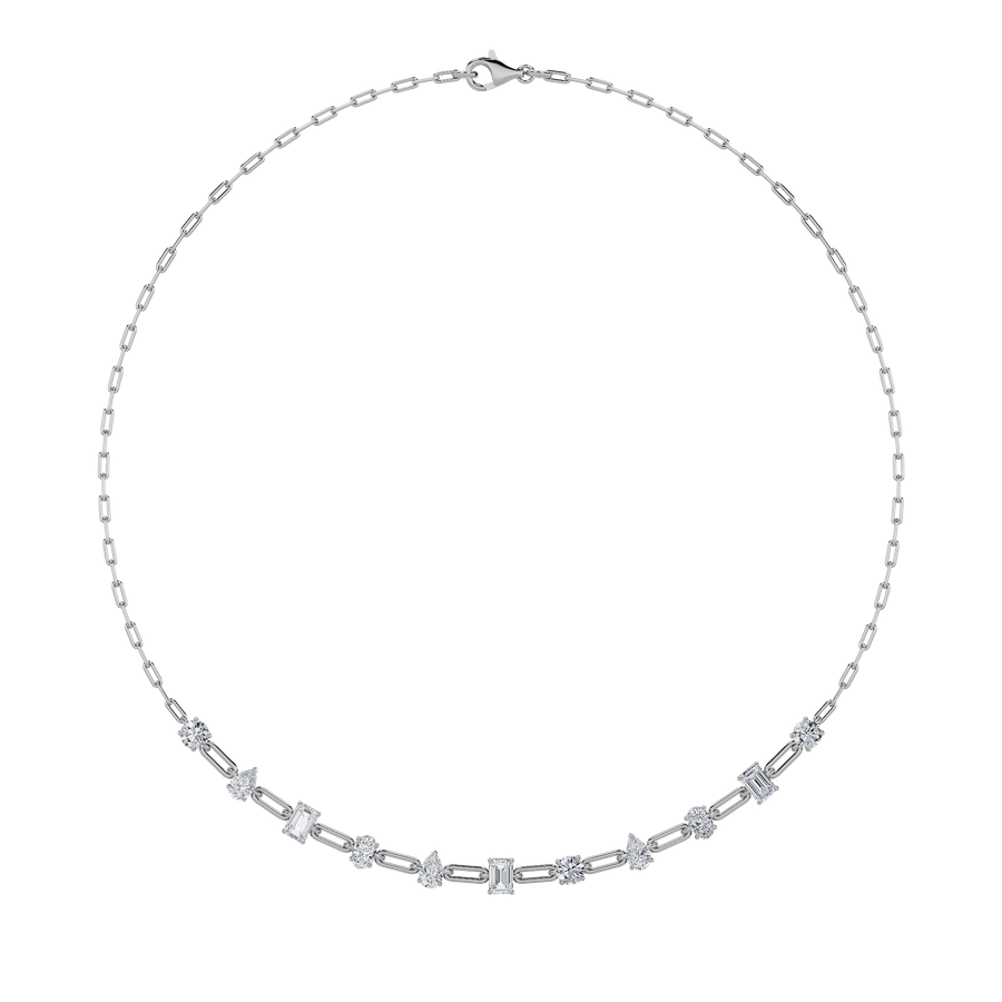4CTW Emerald, Pear, Oval and Round Shaped Lab Grown Diamond (F/VS) Station Necklace in 14K Gold