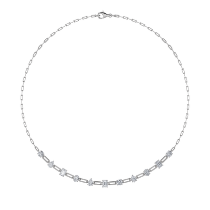 4CTW Emerald, Pear, Oval and Round Shaped Lab Grown Diamond (F/VS) Station Necklace in 14K Gold
