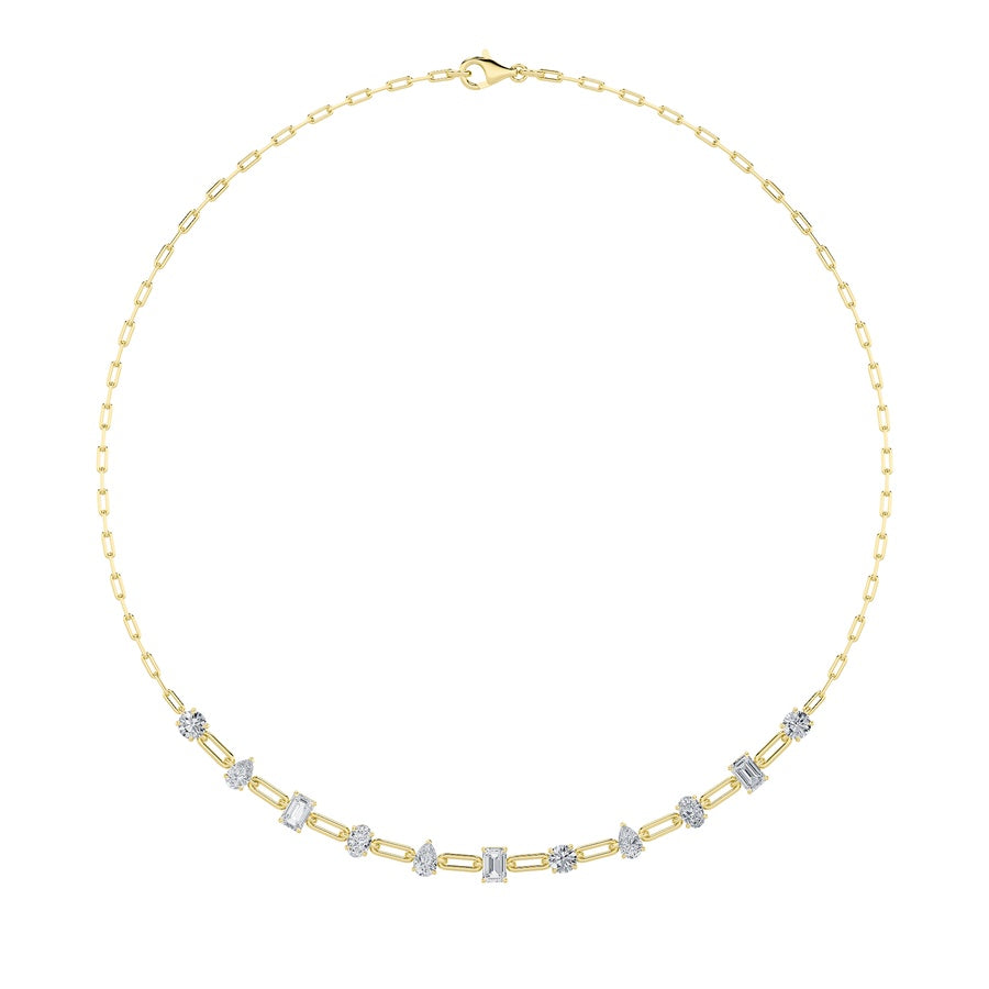 4CTW Emerald, Pear, Oval and Round Shaped Lab Grown Diamond (F/VS) Station Necklace in 14K Gold