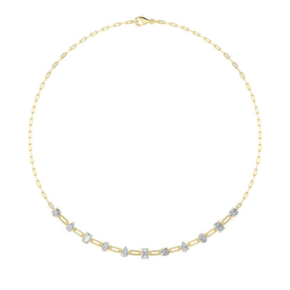 4CTW Emerald, Pear, Oval and Round Shaped Lab Grown Diamond (F/VS) Station Necklace in 14K Gold