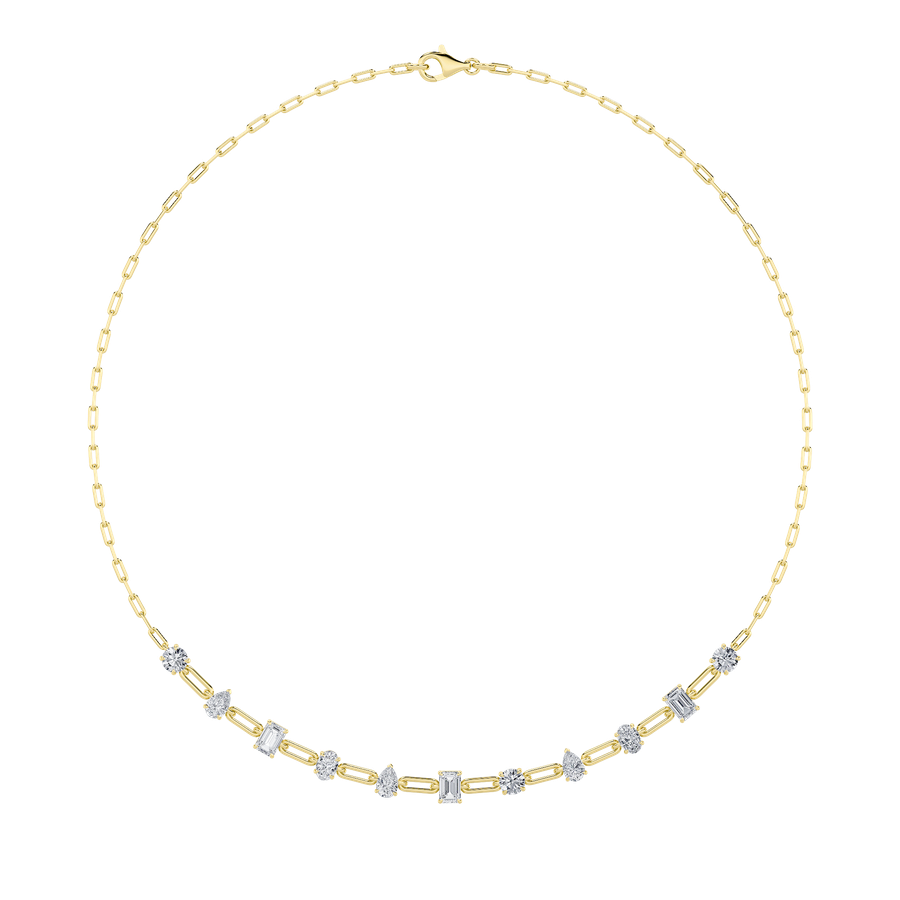 4CTW Emerald, Pear, Oval and Round Shaped Lab Grown Diamond (F/VS) Station Necklace in 14K Gold